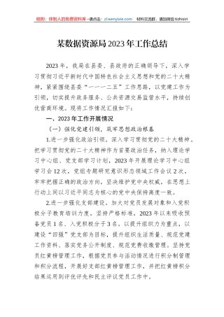 某数据资源局2023年工作总结