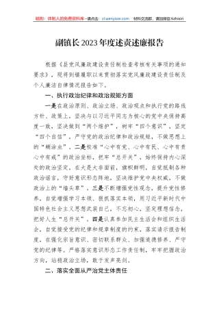 副镇长2023年度述责述廉报告