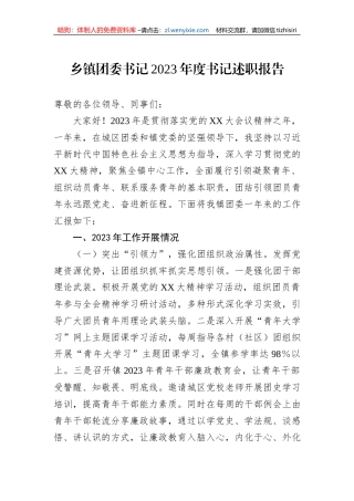 乡镇团委书记2023年度书记述职报告