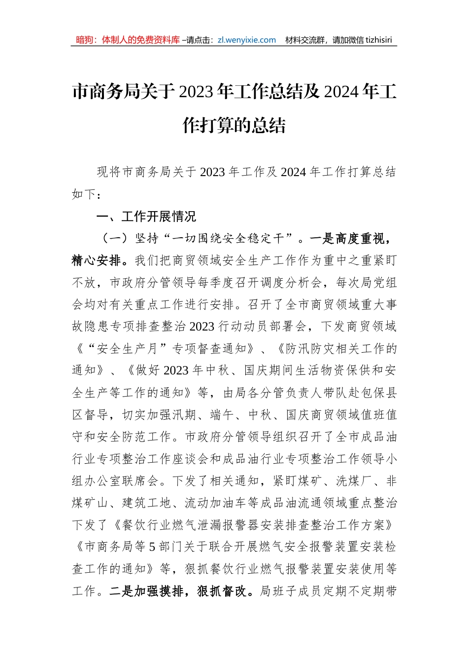 市商务局关于2023年工作总结及2024年工作打算的总结_第1页