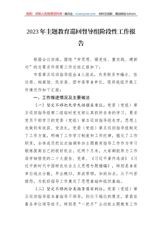 2023年主题教育巡回督导组阶段性工作报告