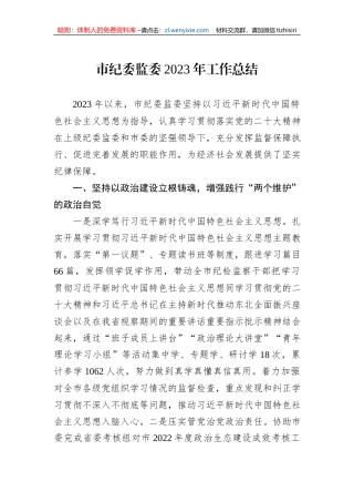 市纪委监委2023年工作总结