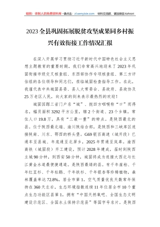 2023全县巩固拓展脱贫攻坚成果同乡村振兴有效衔接工作情况汇报