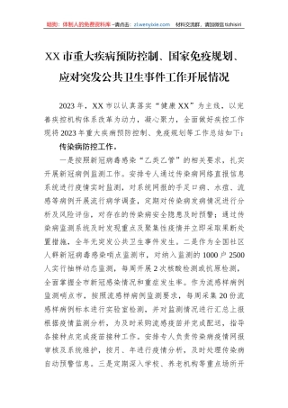 XX市重大疾病预防控制、国家免疫规划、应对突发公共卫生事件工作开展情况1