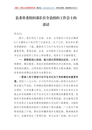 县委常委组织部长在全县组织工作会上的讲话