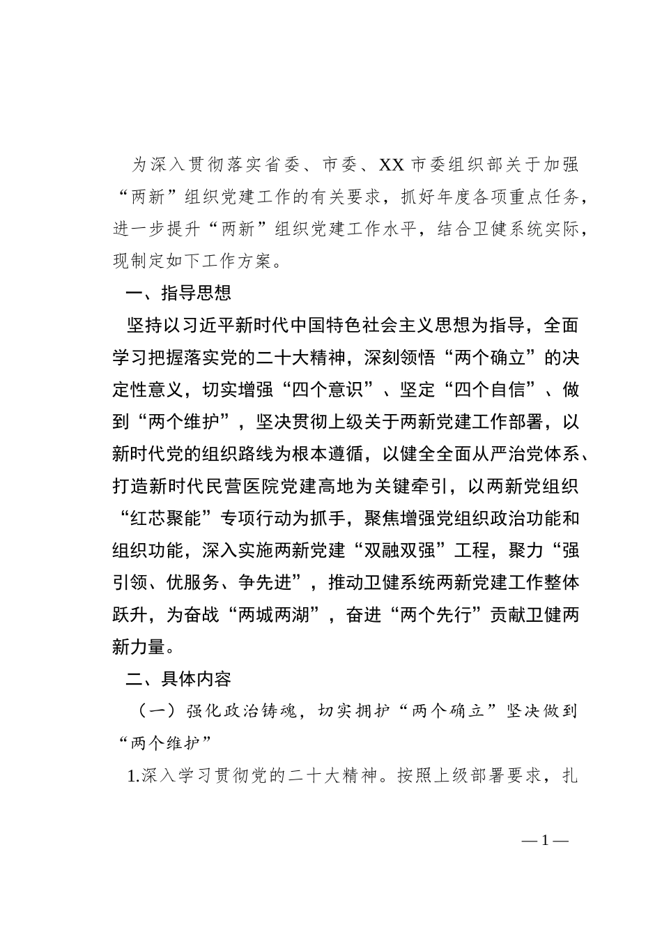 2023年市某系统两新组织党建工作方案_第1页