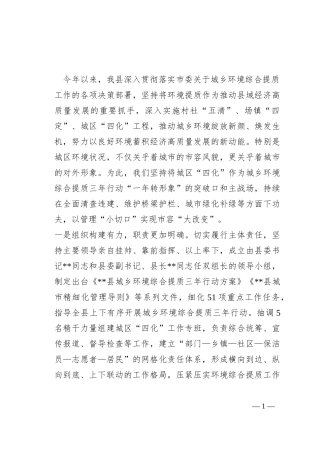 关于县城环境综合提质工作情况的报告