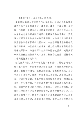 市生态环境局在全市组织工作会议上的汇报发言材料