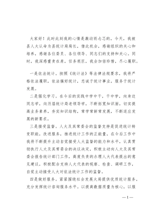 县统计局长任职表态发言材料