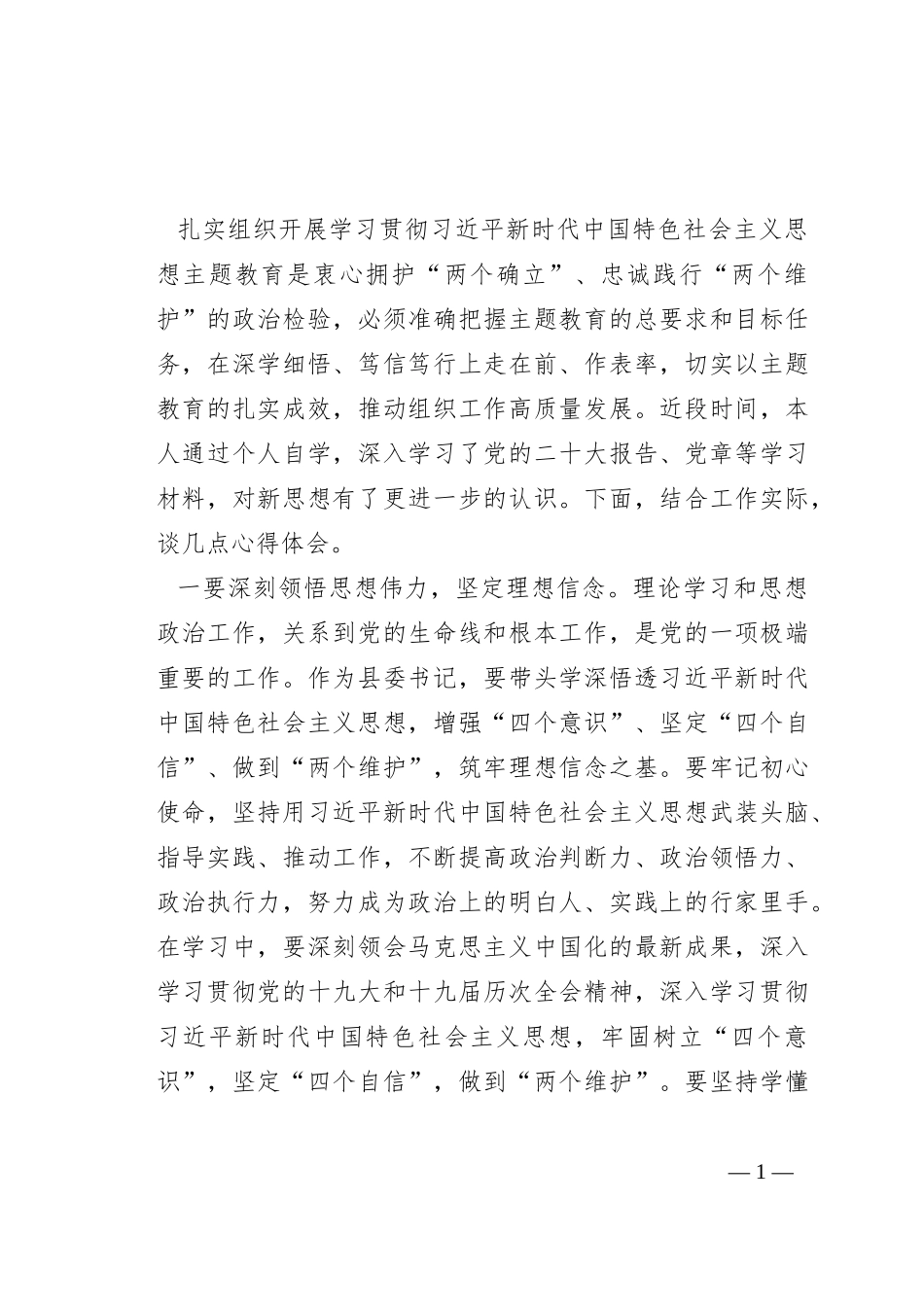 县委书记2023年度主题教育学习发言_第1页