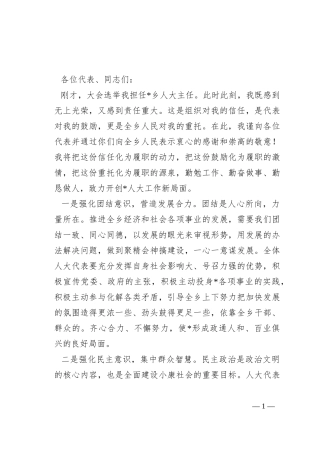 乡人大主任任职表态发言材料
