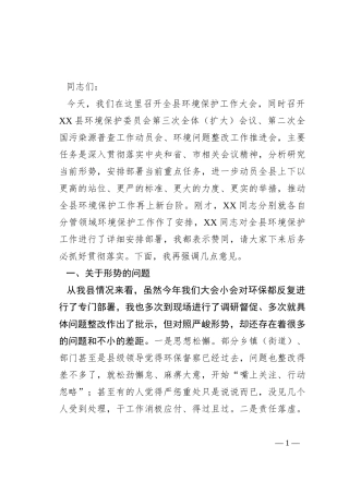 在生态环境保护工作大会上的讲话