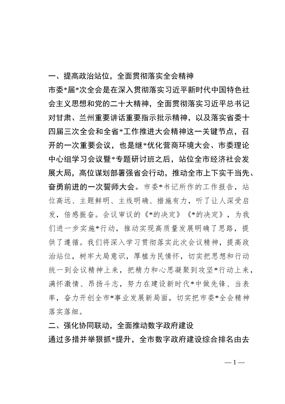 在市委全会上的交流发言_第1页