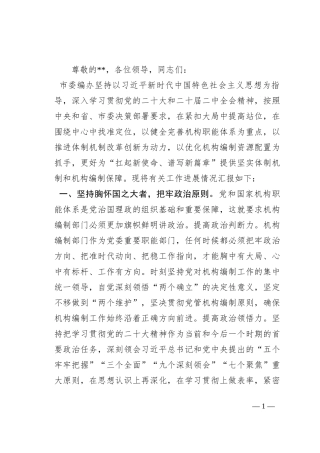 在市委书记调研编办工作座谈会上的汇报发言