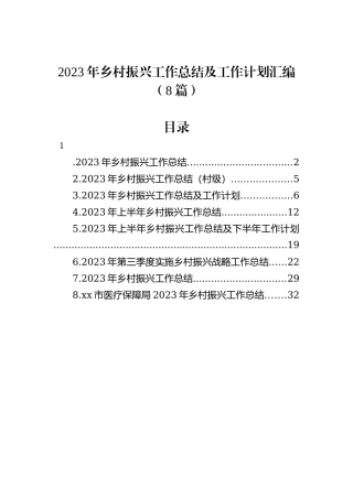 2023年乡村振兴工作总结及工作计划汇编（8篇）