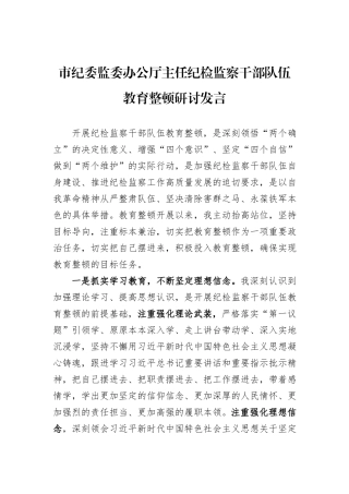 市纪委监委办公厅主任纪检监察干部队伍教育整顿研讨发言
