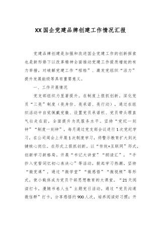 XX国企党建品牌创建工作情况汇报