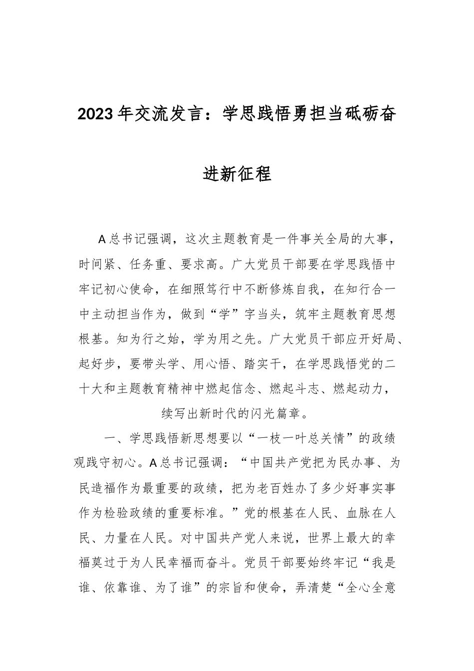 2023年交流发言：学思践悟勇担当砥砺奋进新征程_第1页