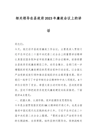 相关领导在县政府2023年廉政会议上的讲话