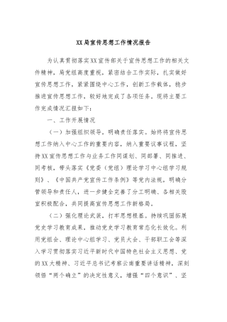 XX局宣传思想工作情况报告