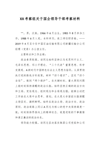 XX考察组关于国企领导干部考察材料