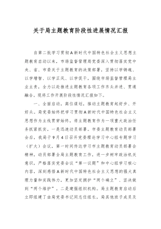 关于局主题教育阶段性进展情况汇报