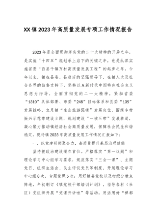 XX镇2023年高质量发展专项工作情况报告
