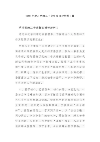2023年学习党的二十大报告研讨材料3篇