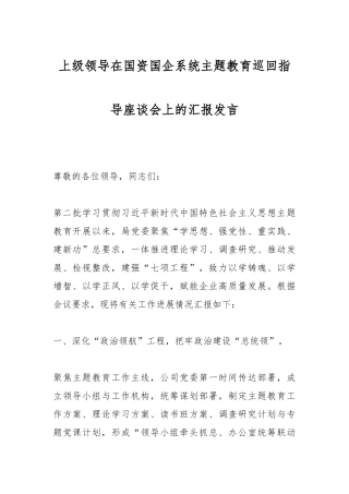 上级领导在国资国企系统主题教育巡回指导座谈会上的汇报发言