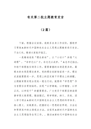 （2篇）有关第二批主题教育发言