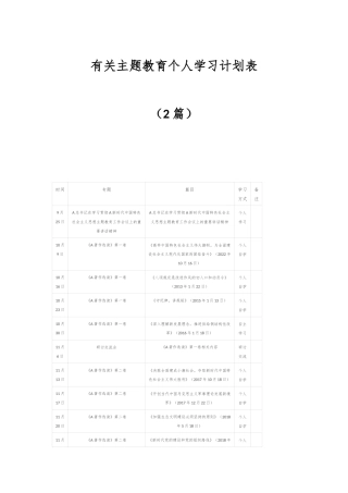 （2篇）有关主题教育个人学习计划表