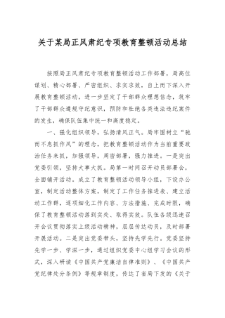 关于某局正风肃纪专项教育整顿活动总结