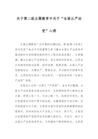 关于第二批主题教育中关于“全面从严治党”心得