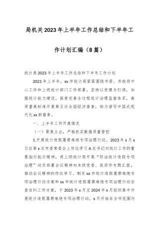 （8篇）XX局机关2023年上半年工作总结和下半年工作计划汇编