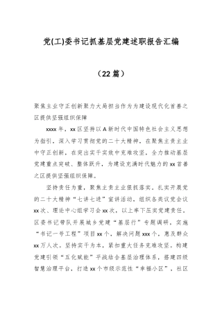 （22篇）有关党(工)委书记抓基层党建述职报告汇编