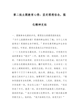 第二批主题教育心得：坚定理想信念，强化精神支柱