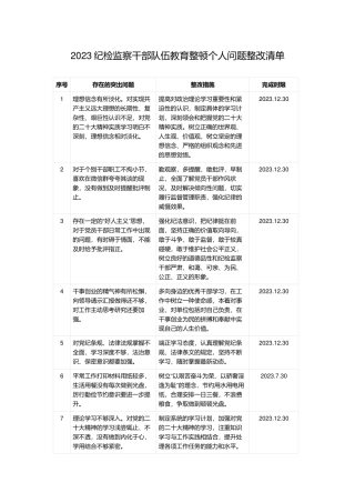 2023纪检监察干部队伍教育整顿个人问题整改清单