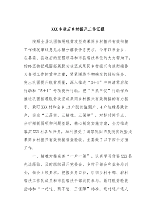 XXX乡政府乡村振兴工作汇报