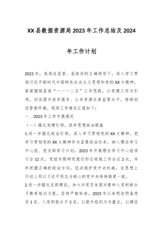 XX县数据资源局2023年工作总结及2024年工作计划