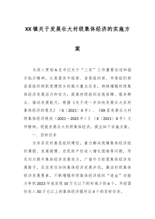 XX镇关于发展壮大村级集体经济的实施方案