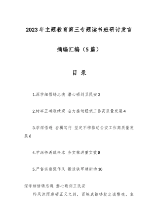 （5篇）2023年主题教育第三专题读书班研讨发言摘编汇编