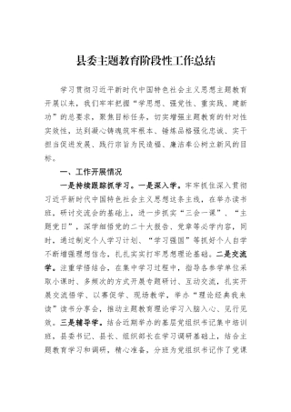 县委主题教育阶段性工作总结