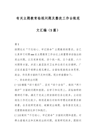 （5篇）有关主题教育检视问题及整改工作台账范文汇编