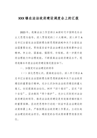 XXX镇在法治政府建设调度会上的汇报
