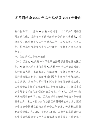 某区司法局2023年工作总结及2024年计划