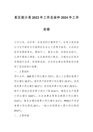 某区统计局2023年工作总结和2024年工作安排