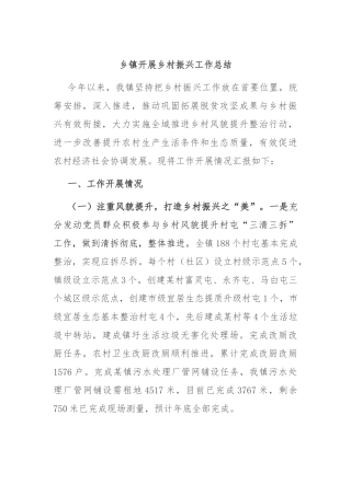 乡镇开展乡村振兴工作总结