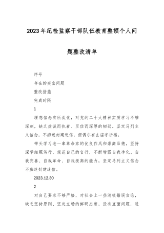 2023年纪检监察干部队伍教育整顿个人问题整改清单