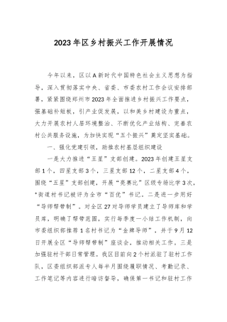 2023年区乡村振兴工作开展情况