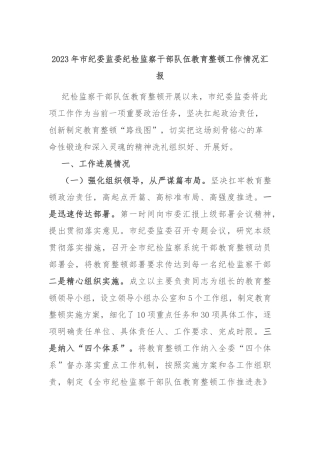 2023年市纪委监委纪检监察干部队伍教育整顿工作情况汇报